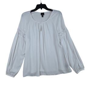 Worthington Blouse Women XL White Sheer Lace Sleeve Boho Peasant Work Casual Top